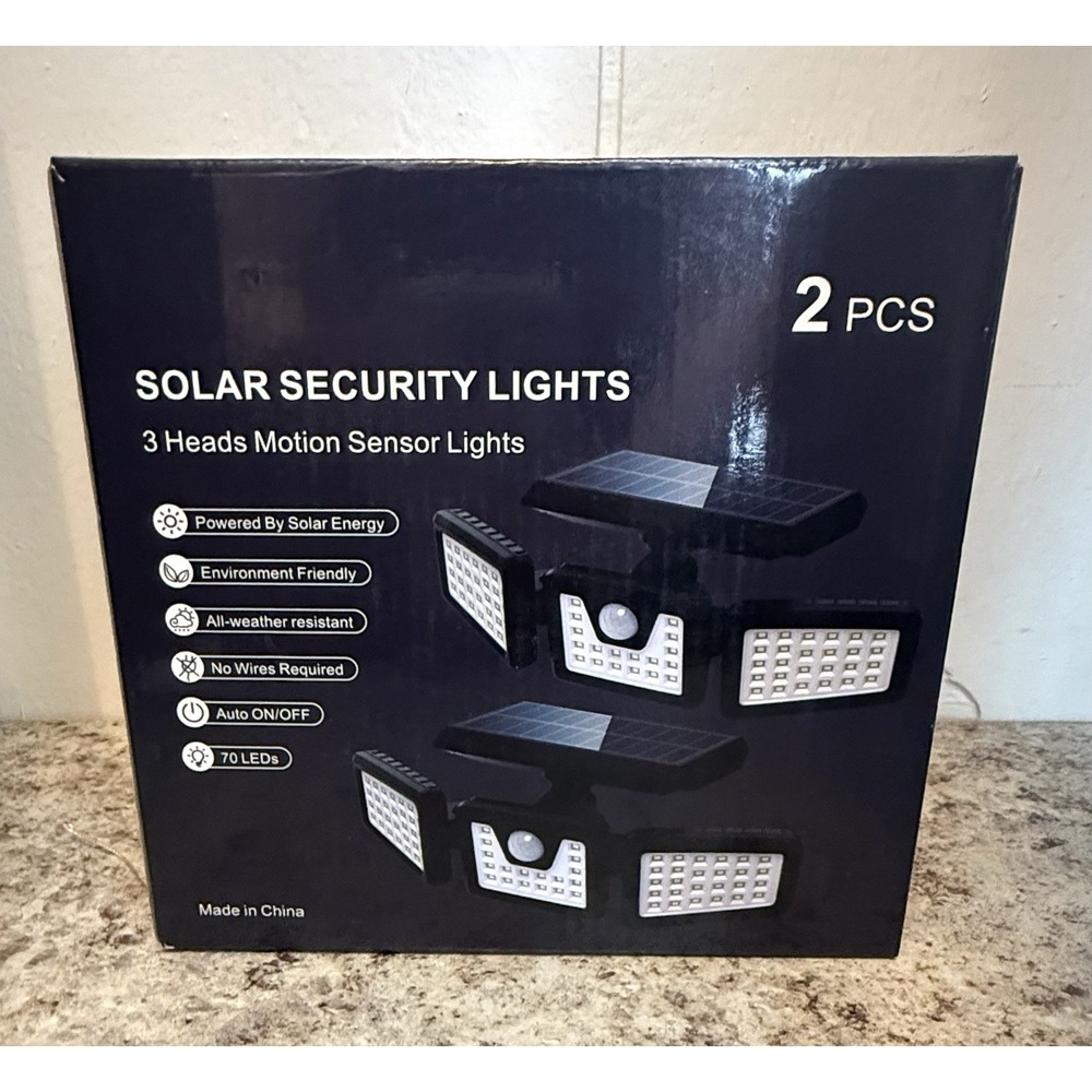2 Pack Solar Security Lights 3 Head Motion Sensor LED Outdoor Waterproof IP65